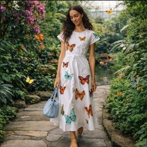 🎉SUPER RARE🎉Fanm Mon Anthropologie NWT  Papiyon Short-Sleeve Embroidered Dress S